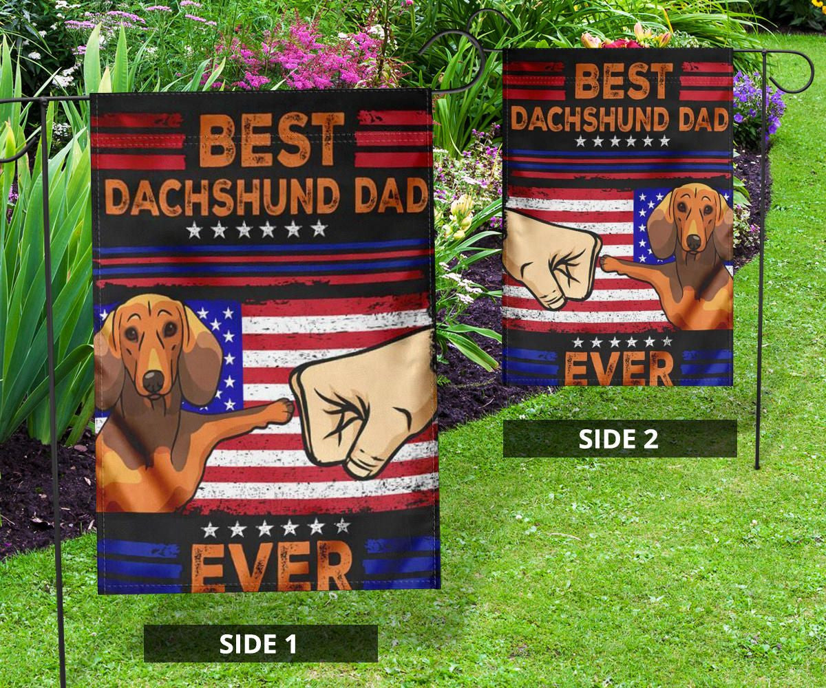 Best Dachshund Dad Ever Flag Fist Graphic American Flag Yard Ornaments Good Gift For Dad