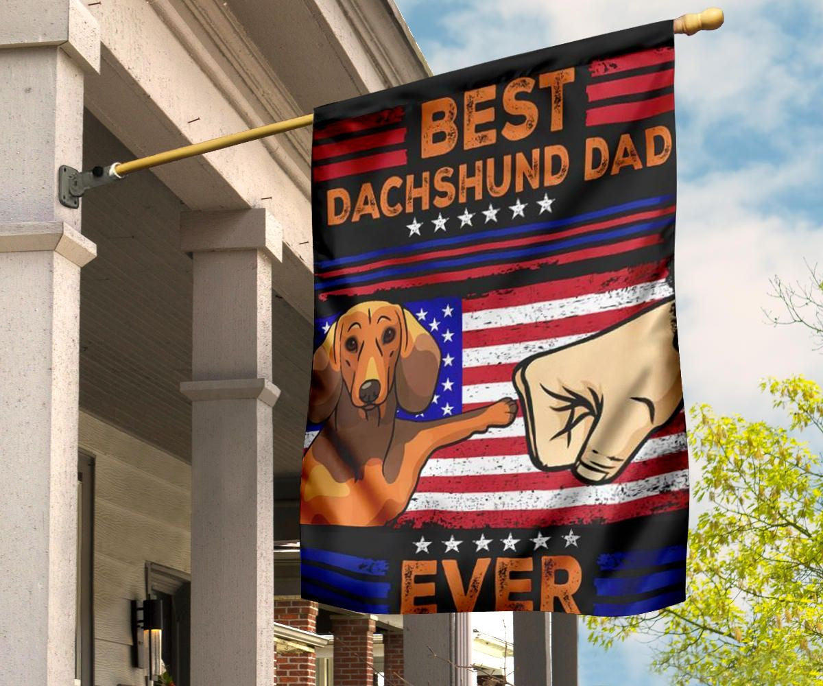 Best Dachshund Dad Ever Flag Fist Graphic American Flag Yard Ornaments Good Gift For Dad