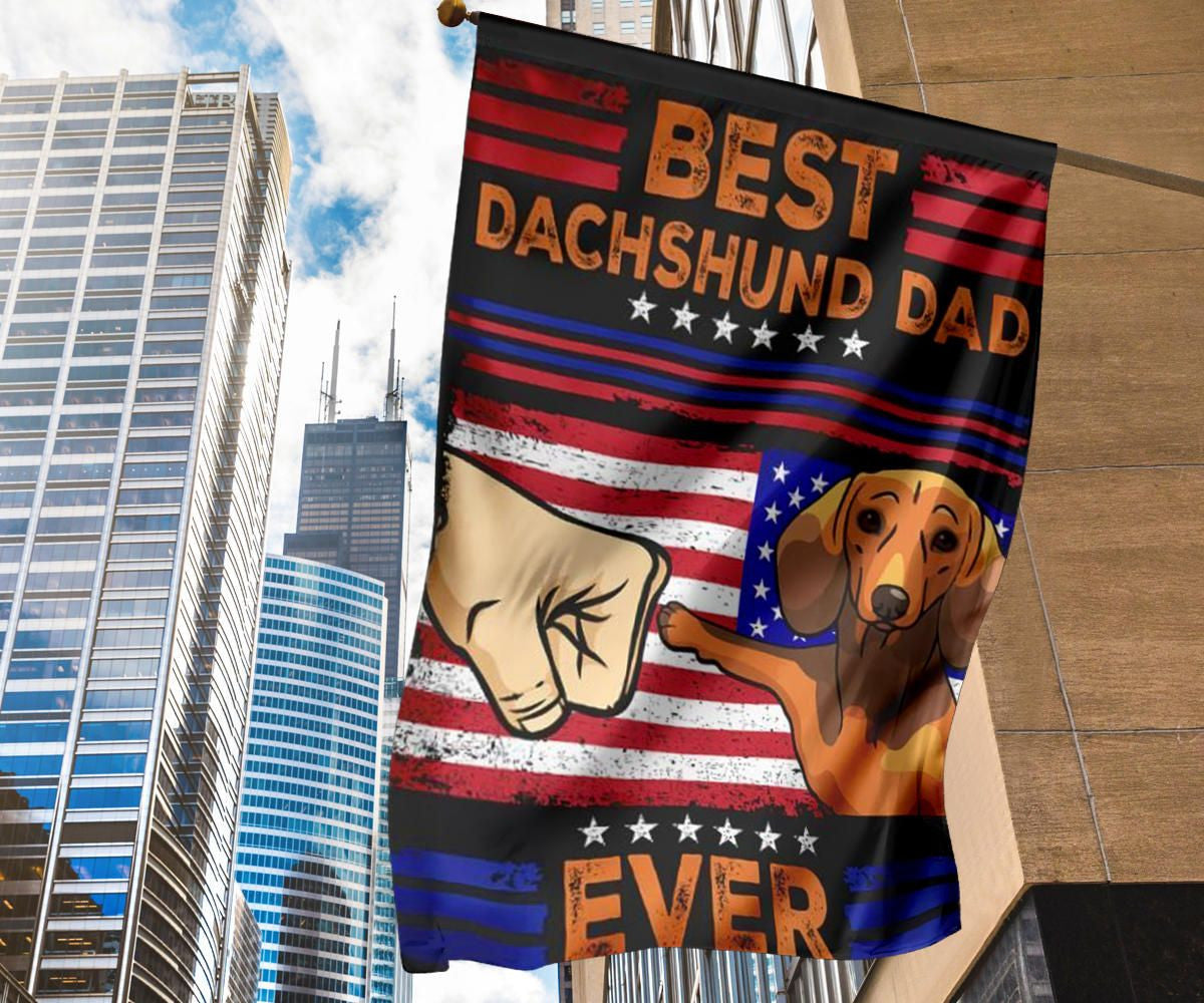 Best Dachshund Dad Ever Flag Fist Graphic American Flag Yard Ornaments Good Gift For Dad