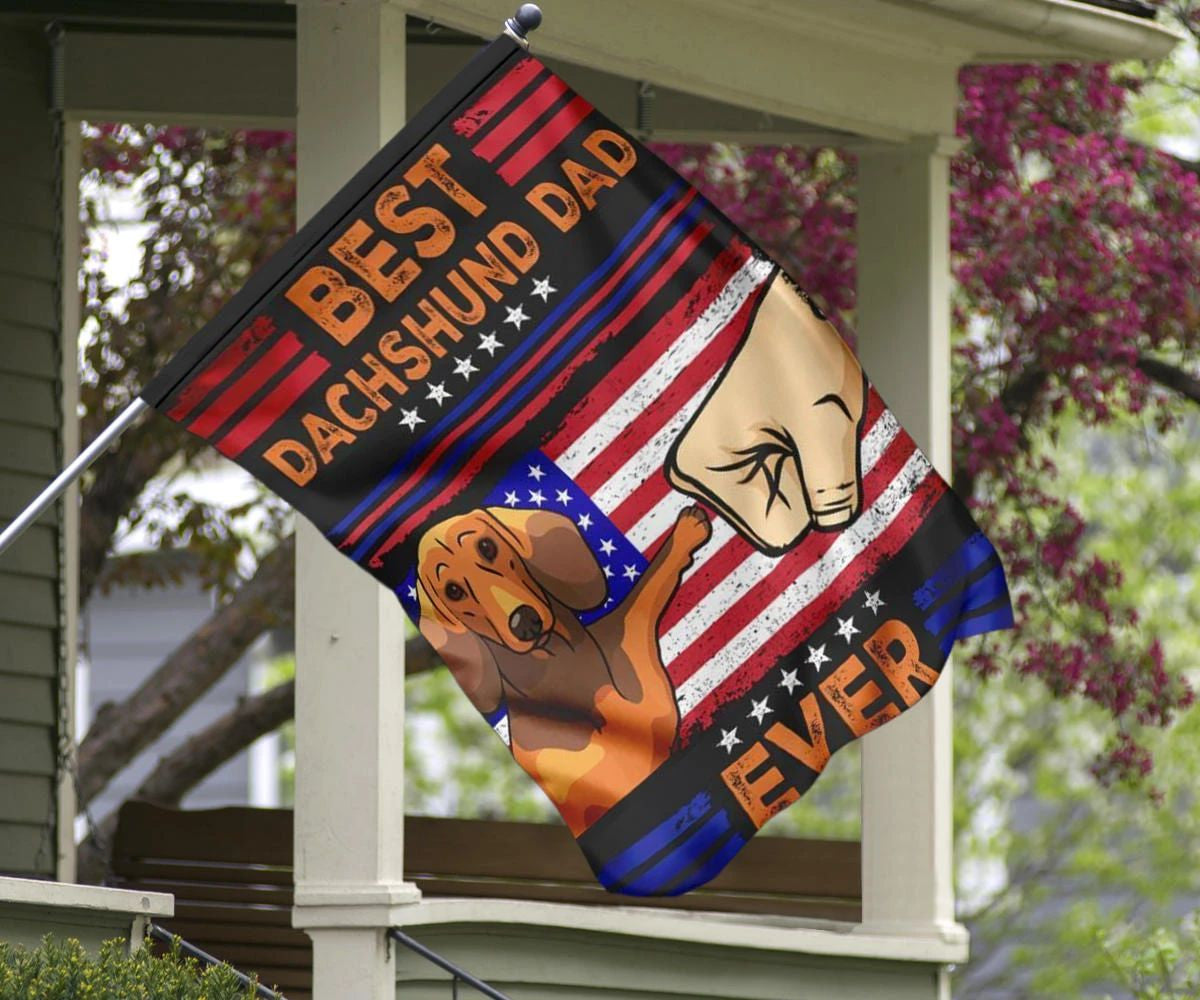 Best Dachshund Dad Ever Flag Fist Graphic American Flag Yard Ornaments Good Gift For Dad