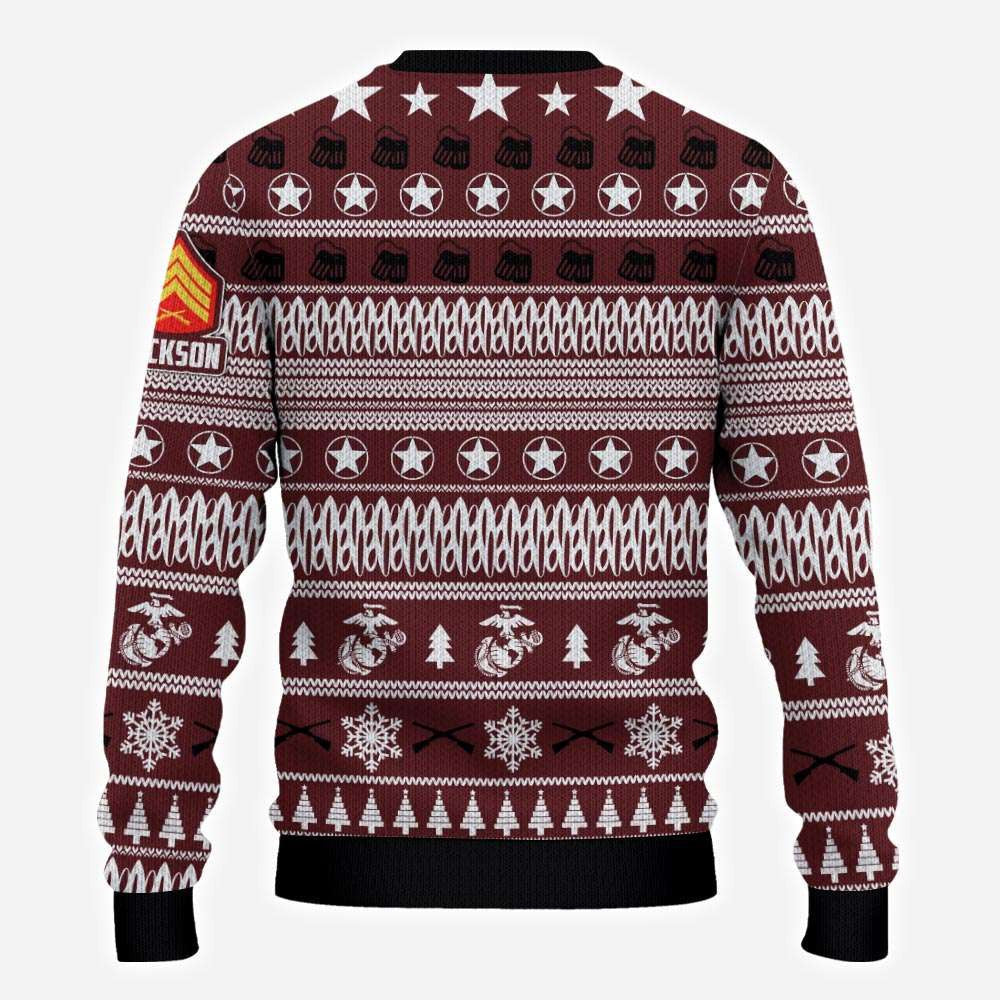 Custom U.S Marine Corps Ugly Christmas Sweater USMC Gifts For Marine Veterans Xmas Ideas