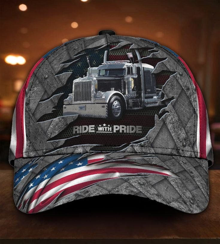Truck Driver Ride With Pride Hat American Flag Old Vintage Hats Gifts For Truckers