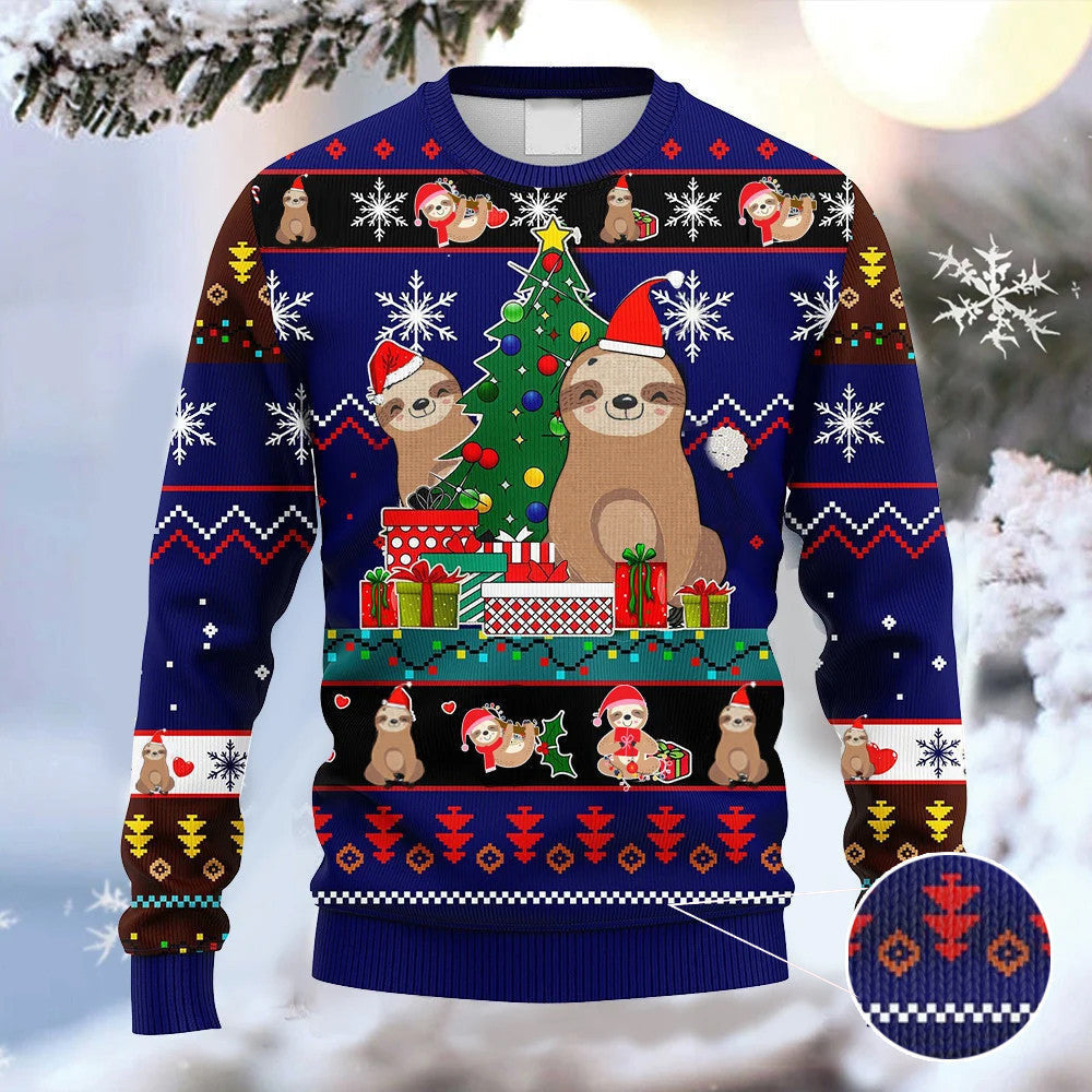 Sloths Wear Santa Hat Christmas Sweater Sloth Lover Cute Christmas Clothing Presents