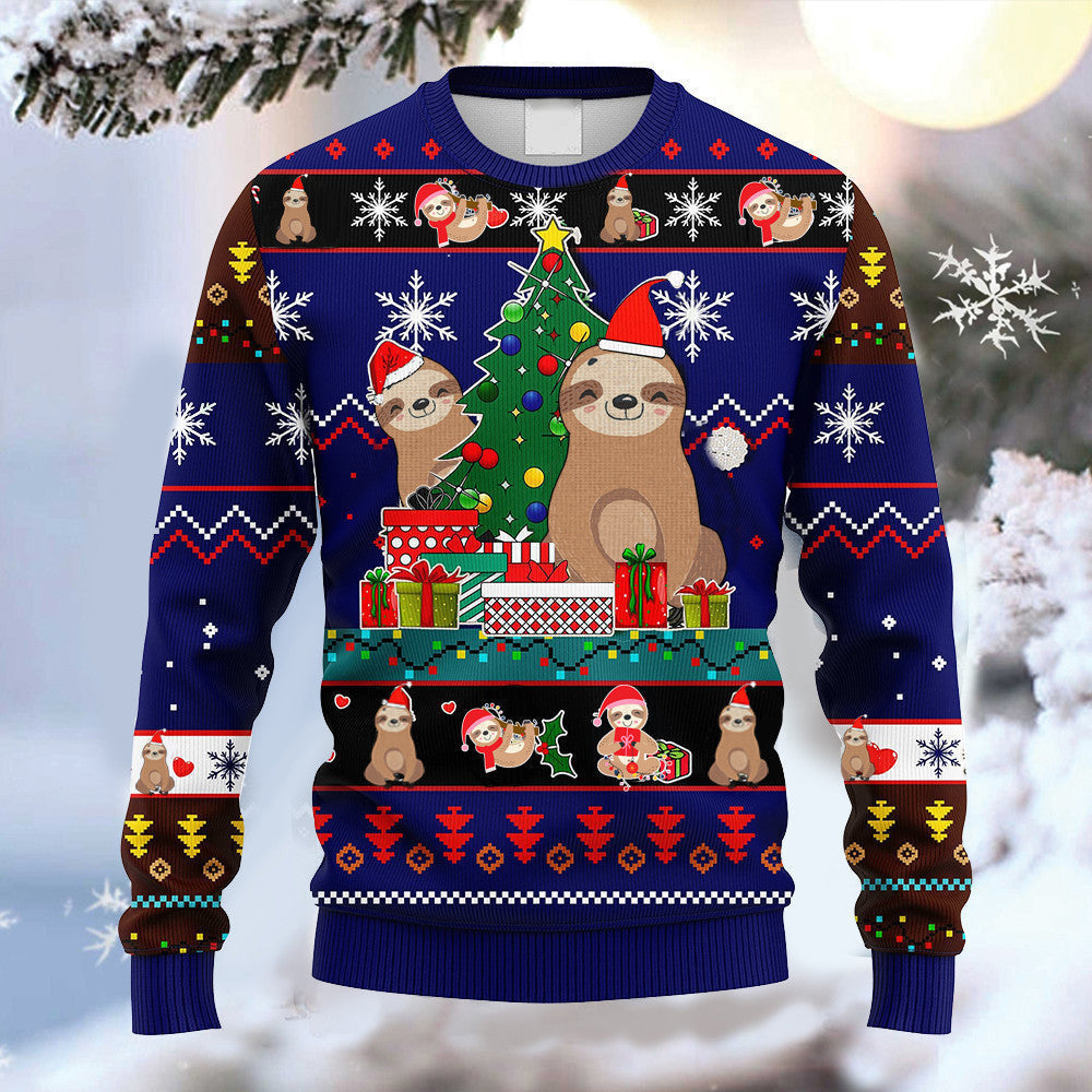 Sloths Wear Santa Hat Christmas Sweater Sloth Lover Cute Christmas Clothing Presents