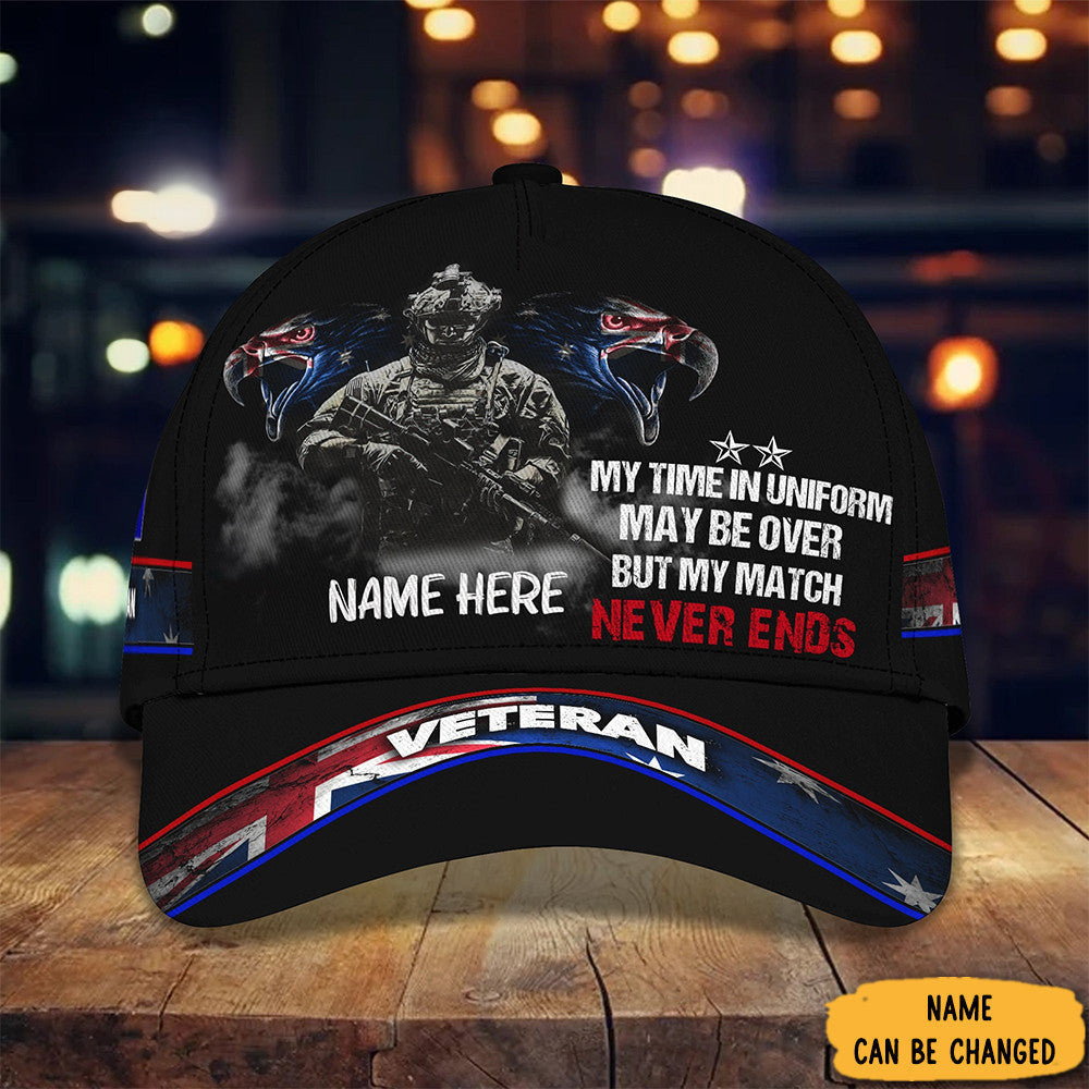 Custom Veteran Australia Hat My Time In Uniform May Be Over But My Match Never Ends