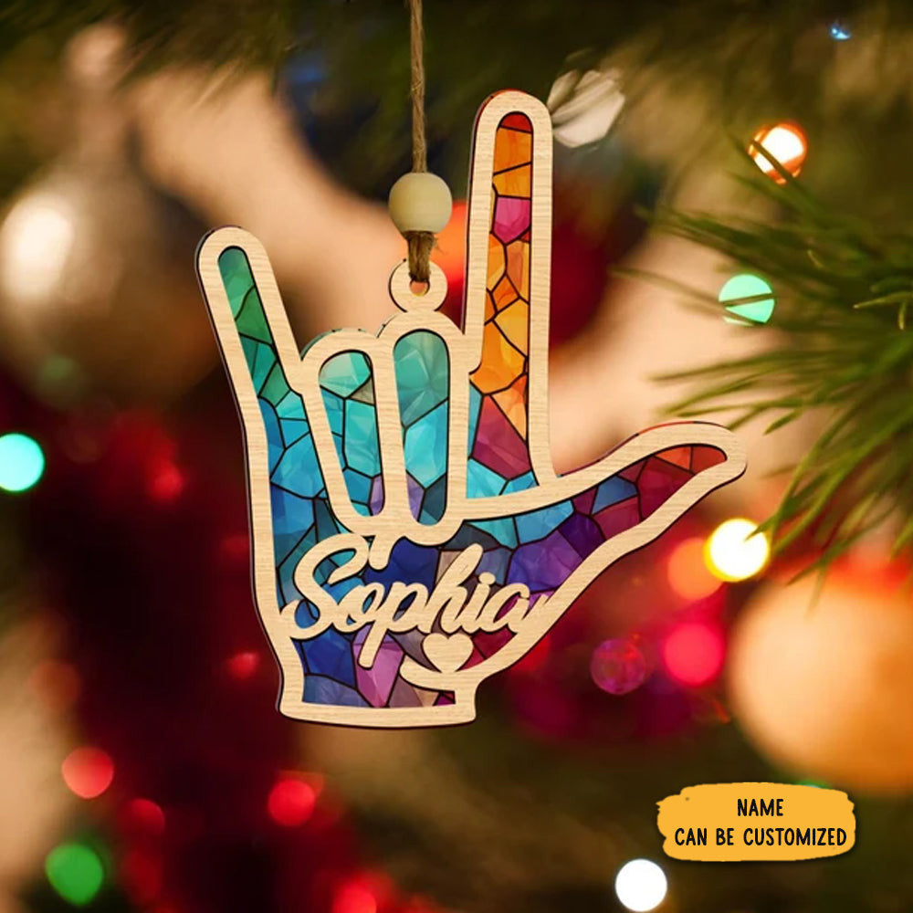Personalized Hand Sign Language Suncatcher Ornament Window Sun Catchers Hanging Decor