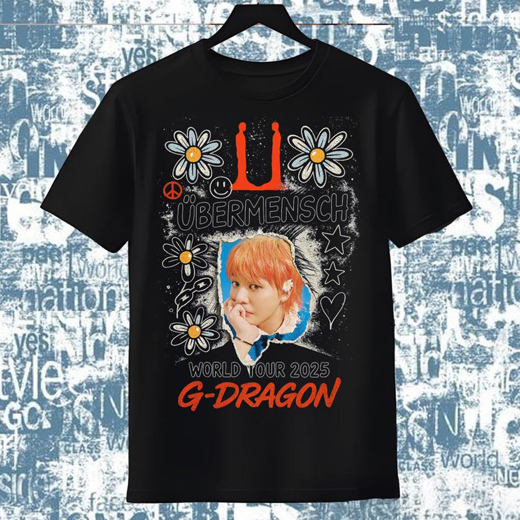 G-Dragon �bermensch World Tour T-Shirt, Kpop Fanmade Graphic Tee for Girls, GD Concert Outfit,