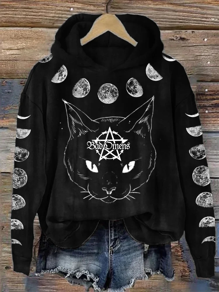 Bad Omens Hoodie Rock Band Inspired Cat And Moon Phase Hoodie Bad Omens Merch Gifts For Fan