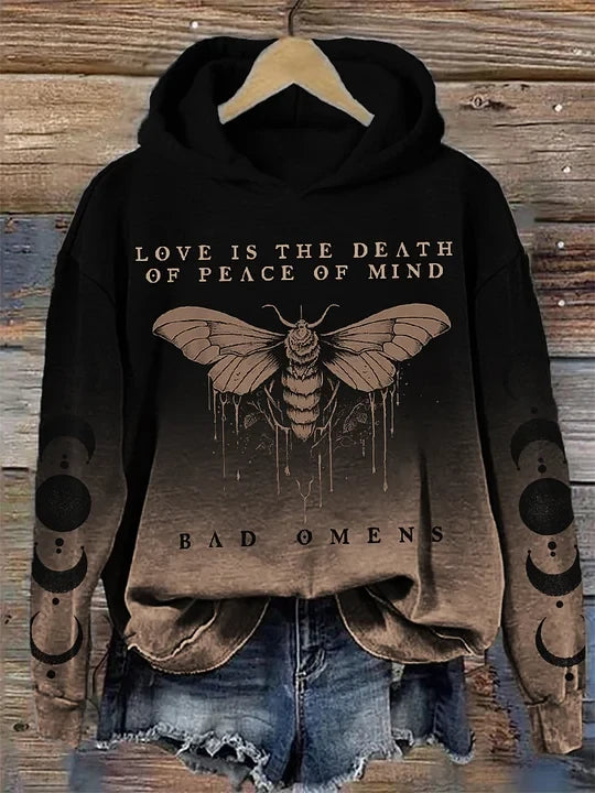 Bad Omens Hoodie Women's Rock Band Fan Moth And Moon Hoodie Love Is The Death Of Peace Of Mind