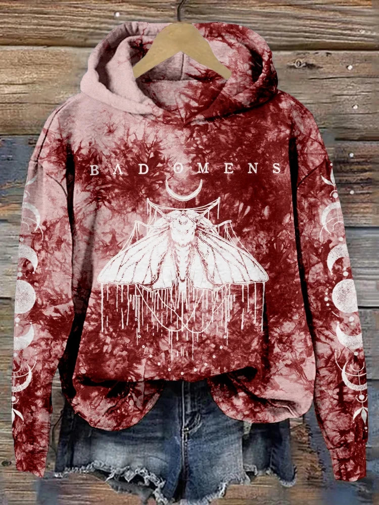 Bad Omens Tie Dye Hoodie Rock Band Inspired Moth And Moon Phase Hoodie Bad Omens Merch For Fan