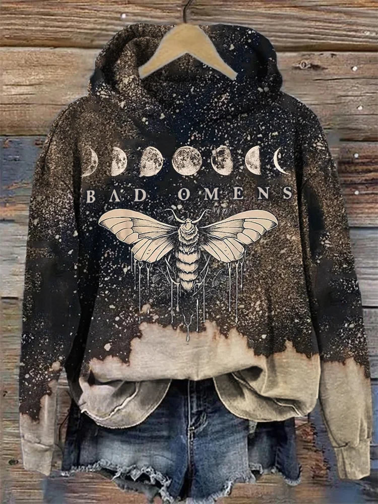 Bad Omens Hoodie Rock Band Moth And Moon Phase Bleached Hoodie Gifts For Rock Fans