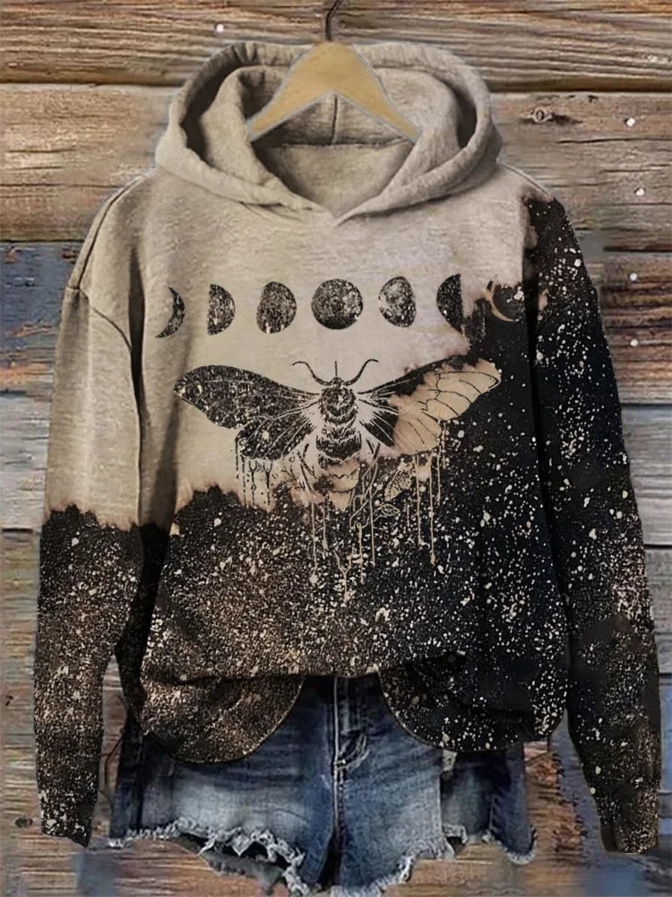 Bad Omens Hoodie Rock Band Moth And Moon Phase Bleached Hoodie Gifts For Rock Fan