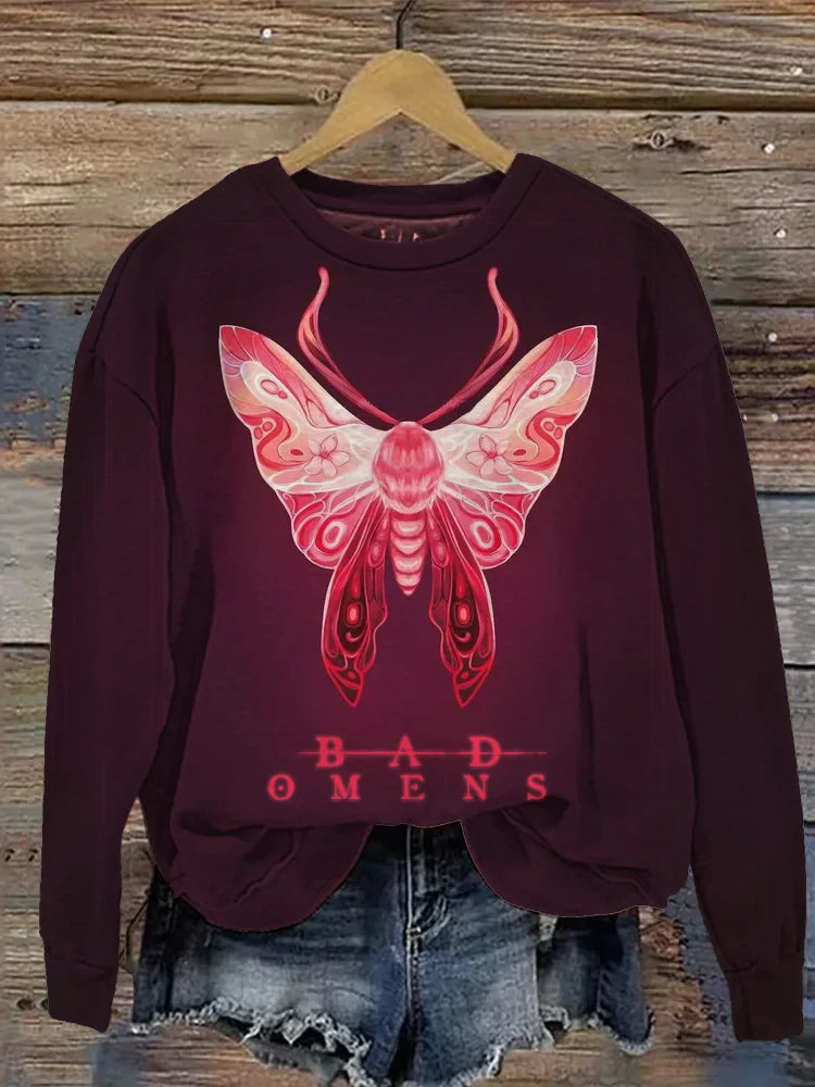 Bad Omens Sweatshirt Women's Mystic Butterfly Rock Band Art Sweatshirt Gifts For Rock Lovers