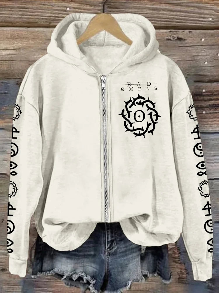 Bad Omens Zip Hoodie Rock Band Inspired Thorns Graphic Hoodie Bad Omens Merch Gifts For Fan