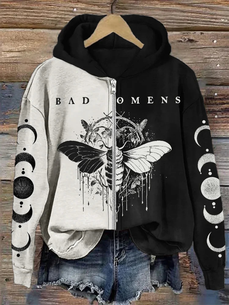 Bad Omens Zip Hoodie Women's Moon And Moth Bad Omens Merch Gifts For Rock Fans