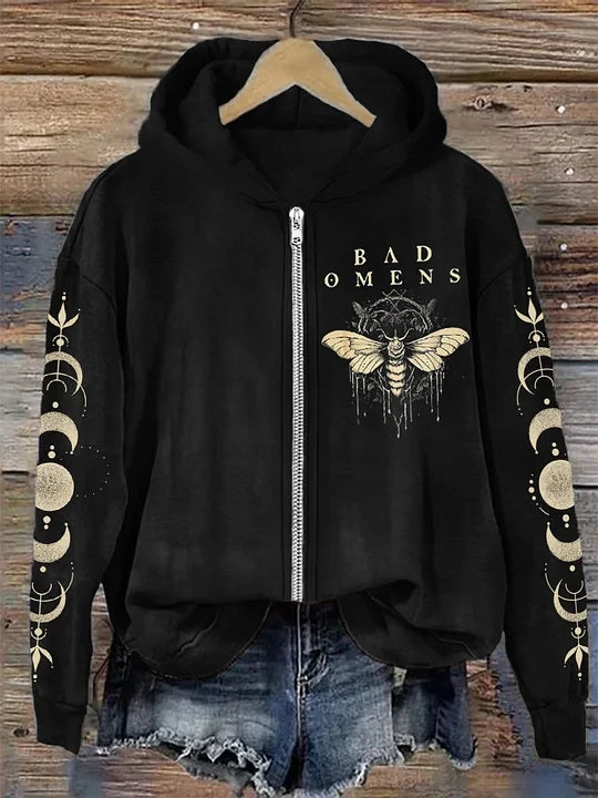 Bad Omens Zipper Hoodie Moon And Moth Hoodie Bad Omens Merchandise Gifts For Rock Fans