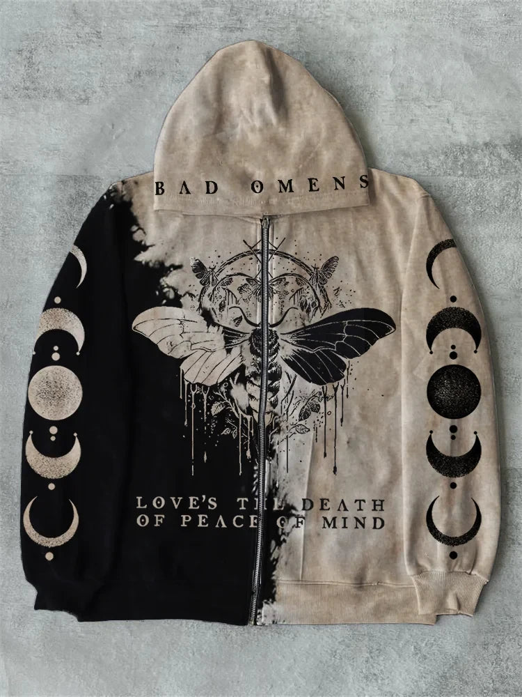 Bad Omens Zip Hoodie Rock Band Inspired Moth Tie Dye Hoodie Love Is The Death Of Peace Of Mind