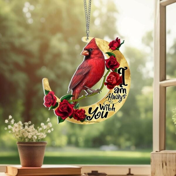 Cardinal On The Moon Suncatcher Ornament I Am Always With You Hanging Decor Memorial Gifts