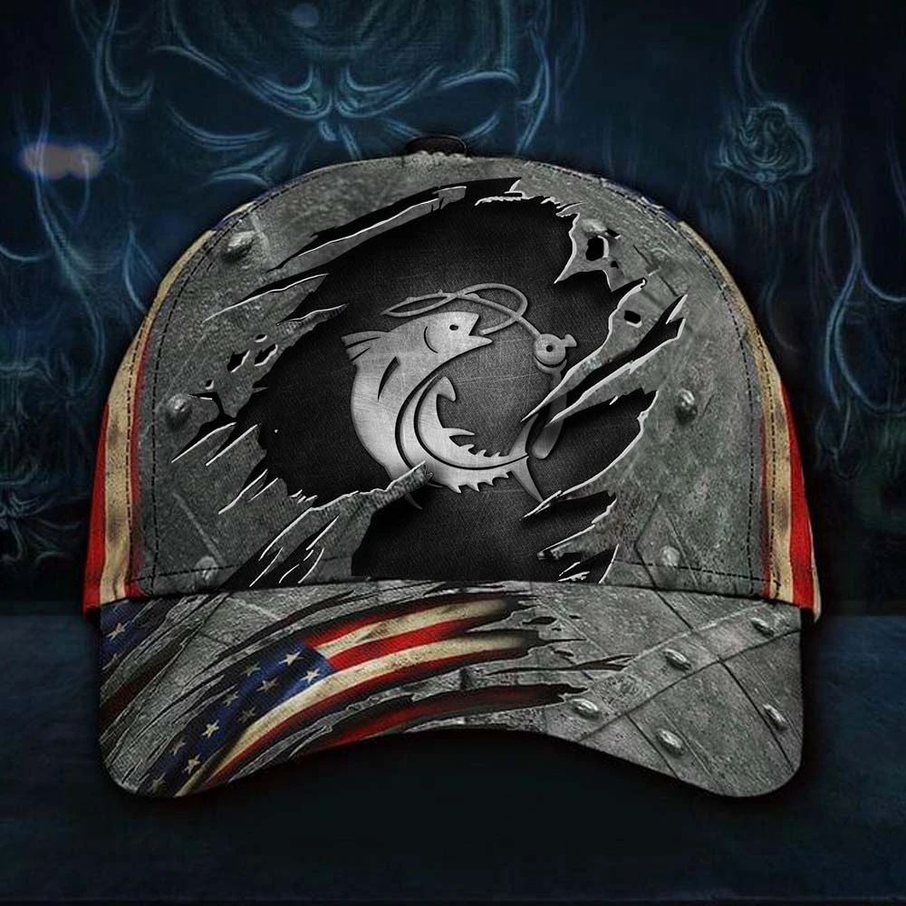 Fishing Cap American Flag Hat 3D Printed Vintage Unique Men's Cap Fishing Gift For Dad