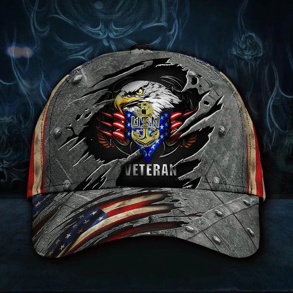 Navy Veteran Hat 3D USN Us Navy Veteran Hat Patriotic Eagle American Flag Cap Vintage 2