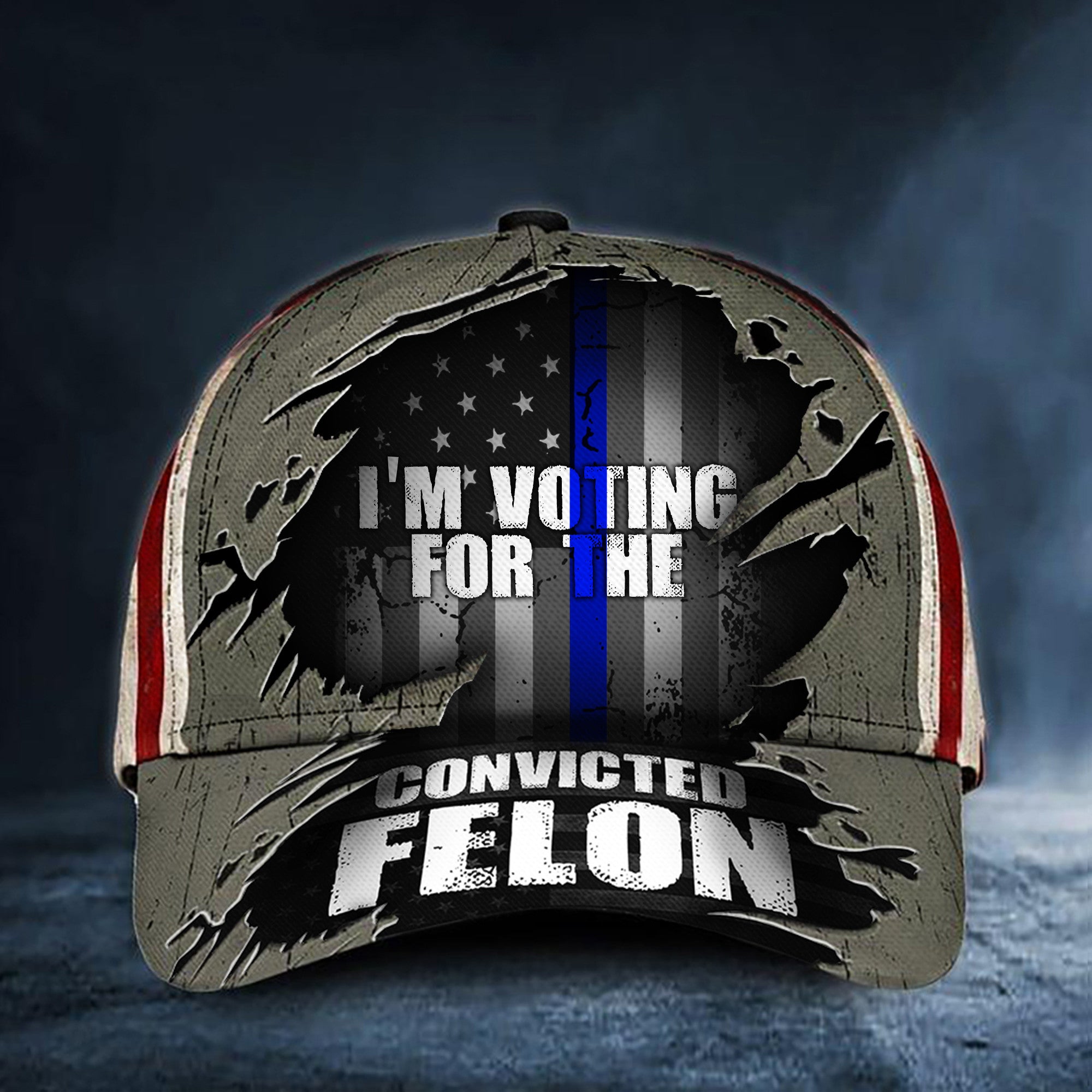 Thin Blue Line I'm Voting For The Convicted Felon Texas Flag Hat Blue Line Vote For Felon