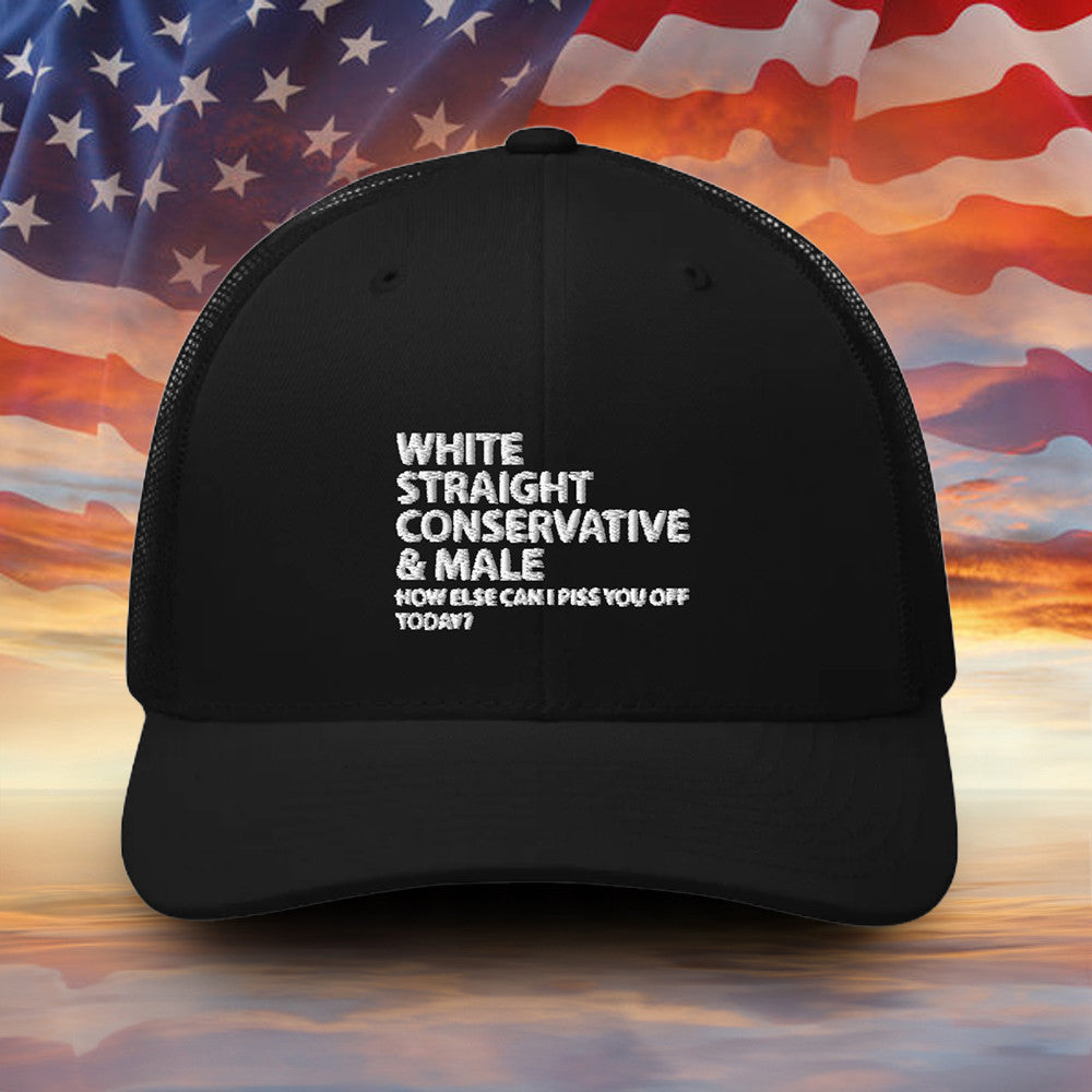 White Straight Conservative And Male Embroidered Hat Funny Sarcastic Political Hat Gift For Dad