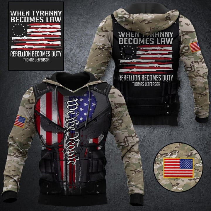 When Tyranny Becomes Law Rebellion Becomes Duty Hoodie We The People Skull Camo Clothing Men's