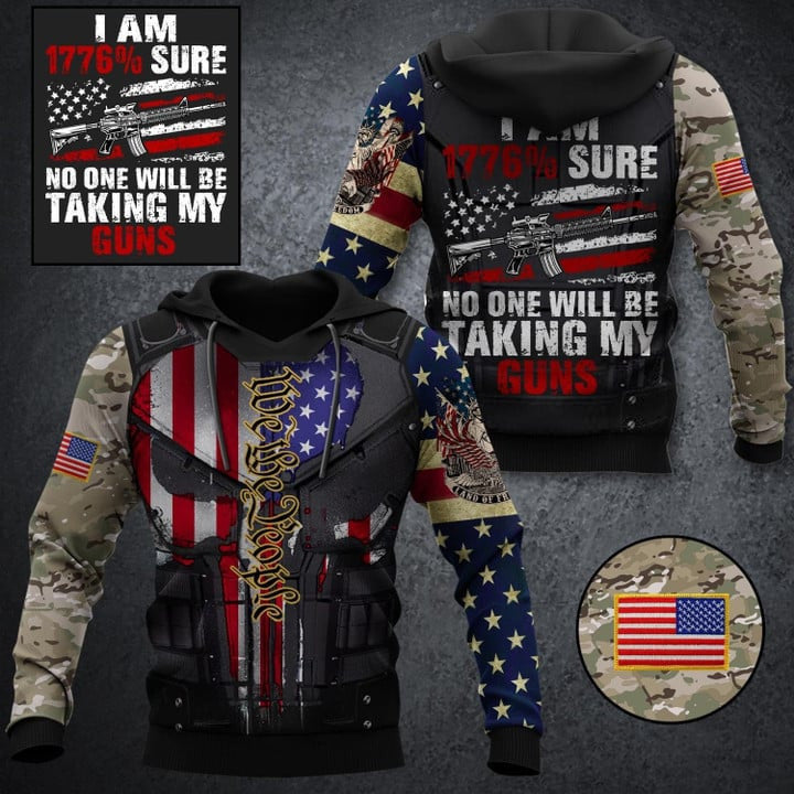 We The People Skull Camo USA Flag Hoodie 1776 Sure No One Will Be Taking My Guns Clothing