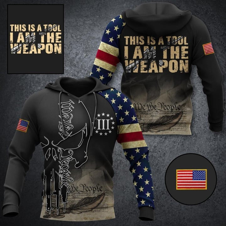 2nd Amendment This Is A Tool I Am The Weapon Hoodie We The People Skull USA Flag Apparel Men's