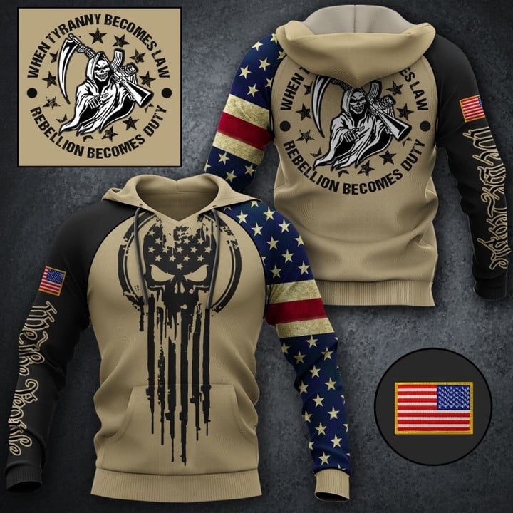 Skull When Tyranny Becomes Law Hoodie We The People American Flag Apparel Patriots Gift Ideas