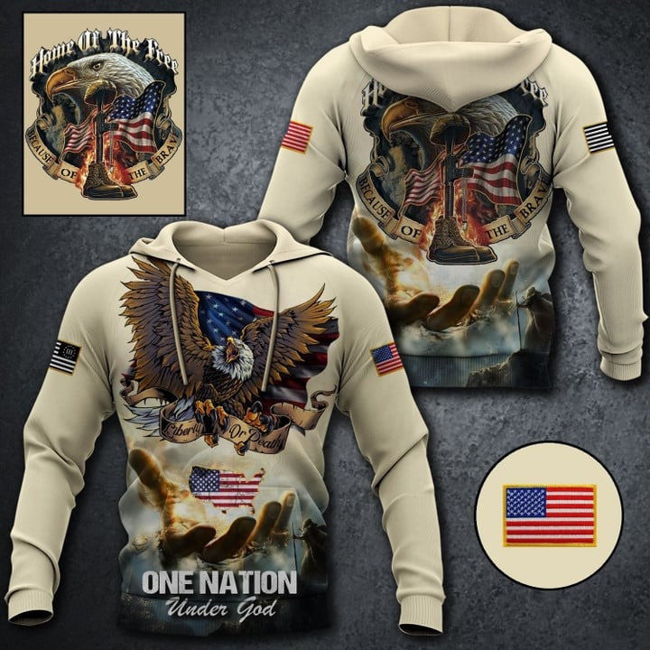 Home Of The Free Because Of The Brave Eagle Hoodie One Nation Under God Veteran Apparel Gifts