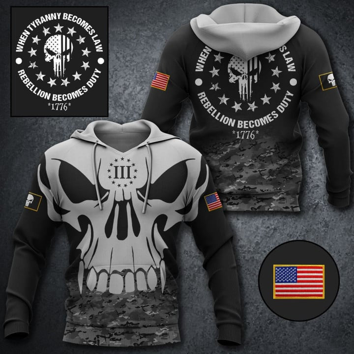 When Tyranny Becomes Law Skull Hoodie Patriotic Men's Apparel Gifts For Husband Gun Lovers