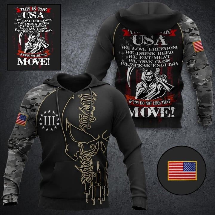 Grim Reaper This Is The USA We Love Freedom Hoodie We The People Skull Patriotic Apparel Merch