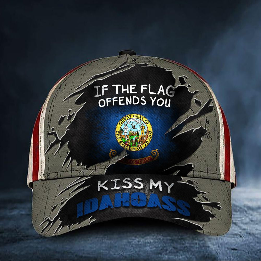 If The Flag Offends You Kiss My Idahoass Cap USA Flag Vintage Hat Proud Of Idaho State Merch