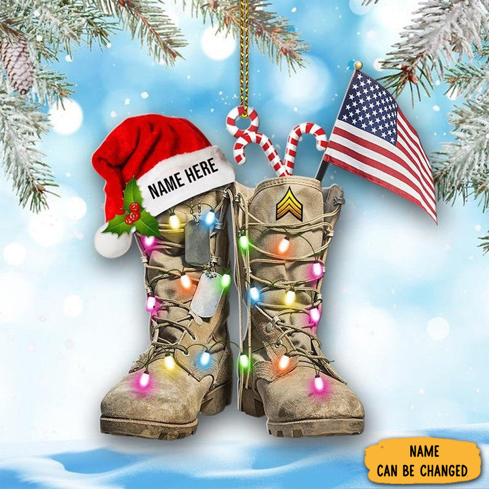 Personalized Boots American Flag Veteran Christmas Ornament Xmas Best Gifts For Veterans
