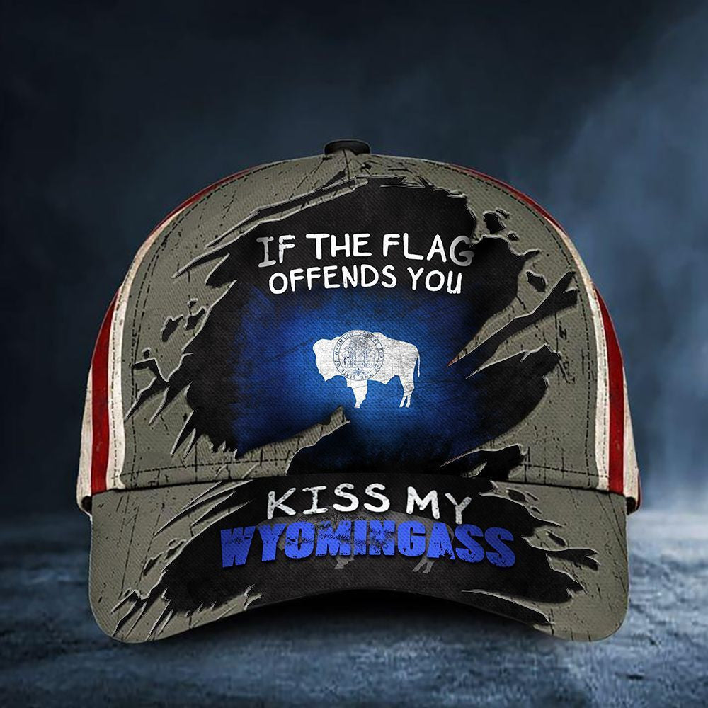 If You Flag Offends You Kiss My Wyomingass Cap Vintage American Flag Wyoming Hat Patriots