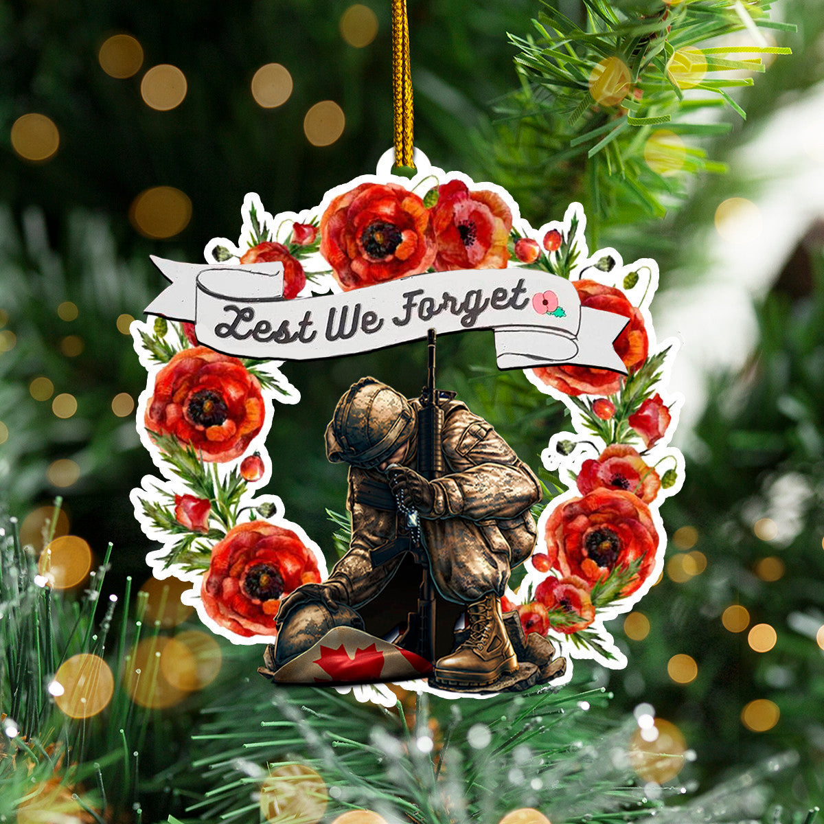 Lest We Forget Canada Flag Ornament Patriotic Honoring Canadian Veterans Remembrance Gift
