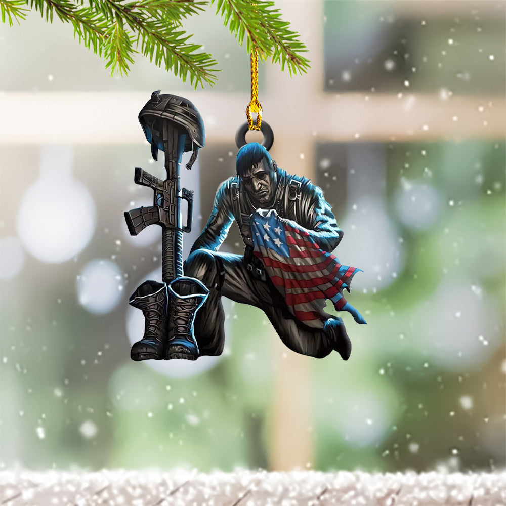 Veteran Kneel Soldier American Flag Ornament Christmas Gift Ideas For Veterans