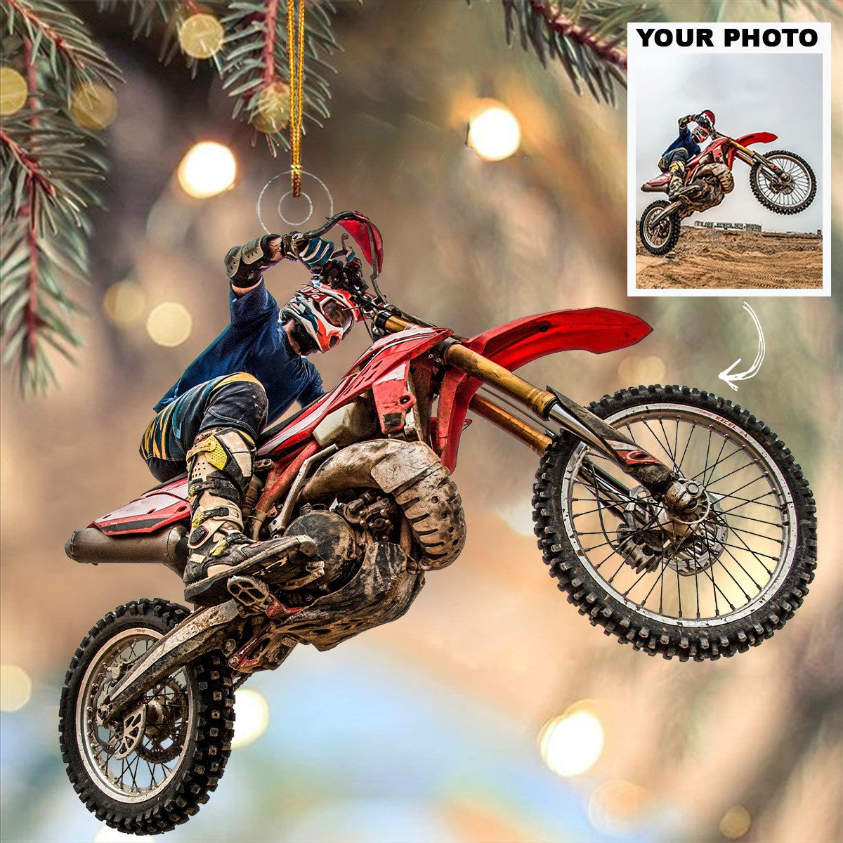 Personalized Photo Motocross Christmas Ornament Custom Picture Dirt Bike Tree Ornament