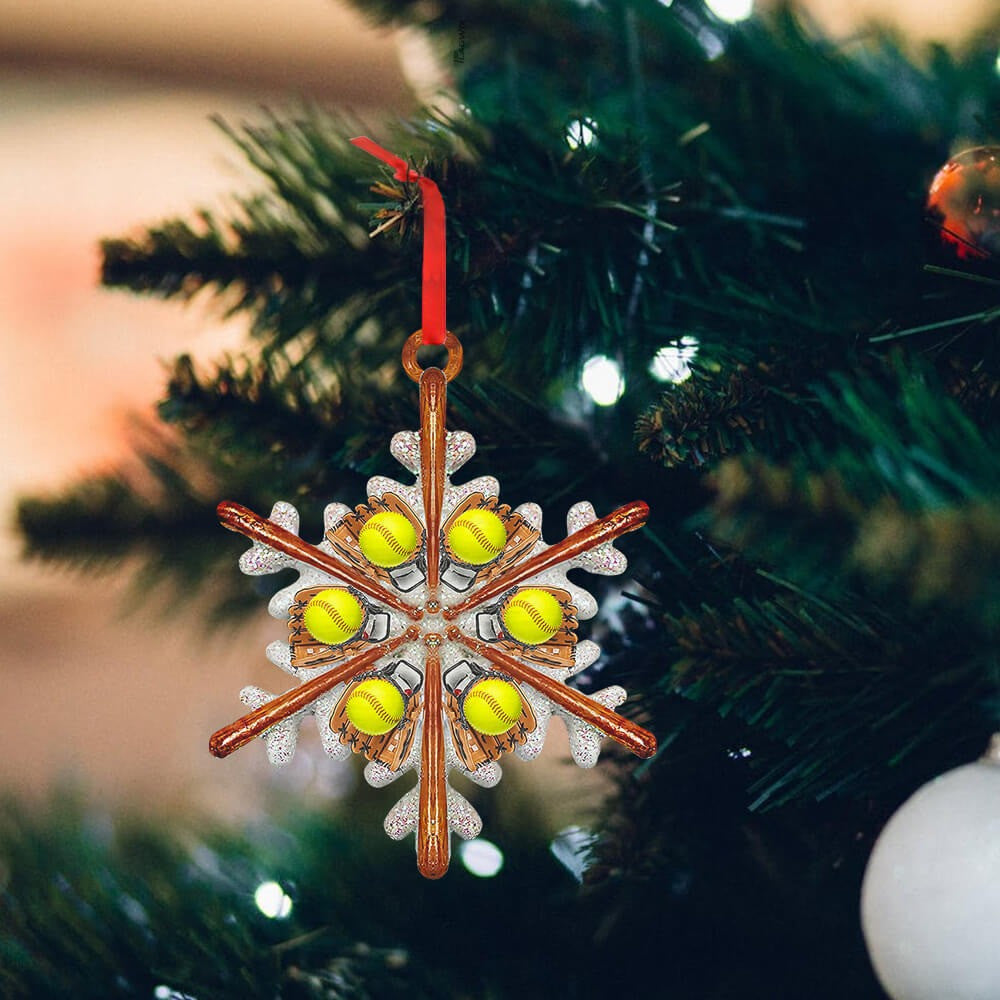 Softball Ornament Snowflake Shape Christmas Tree Ornaments Gifts For Baseball Lovers