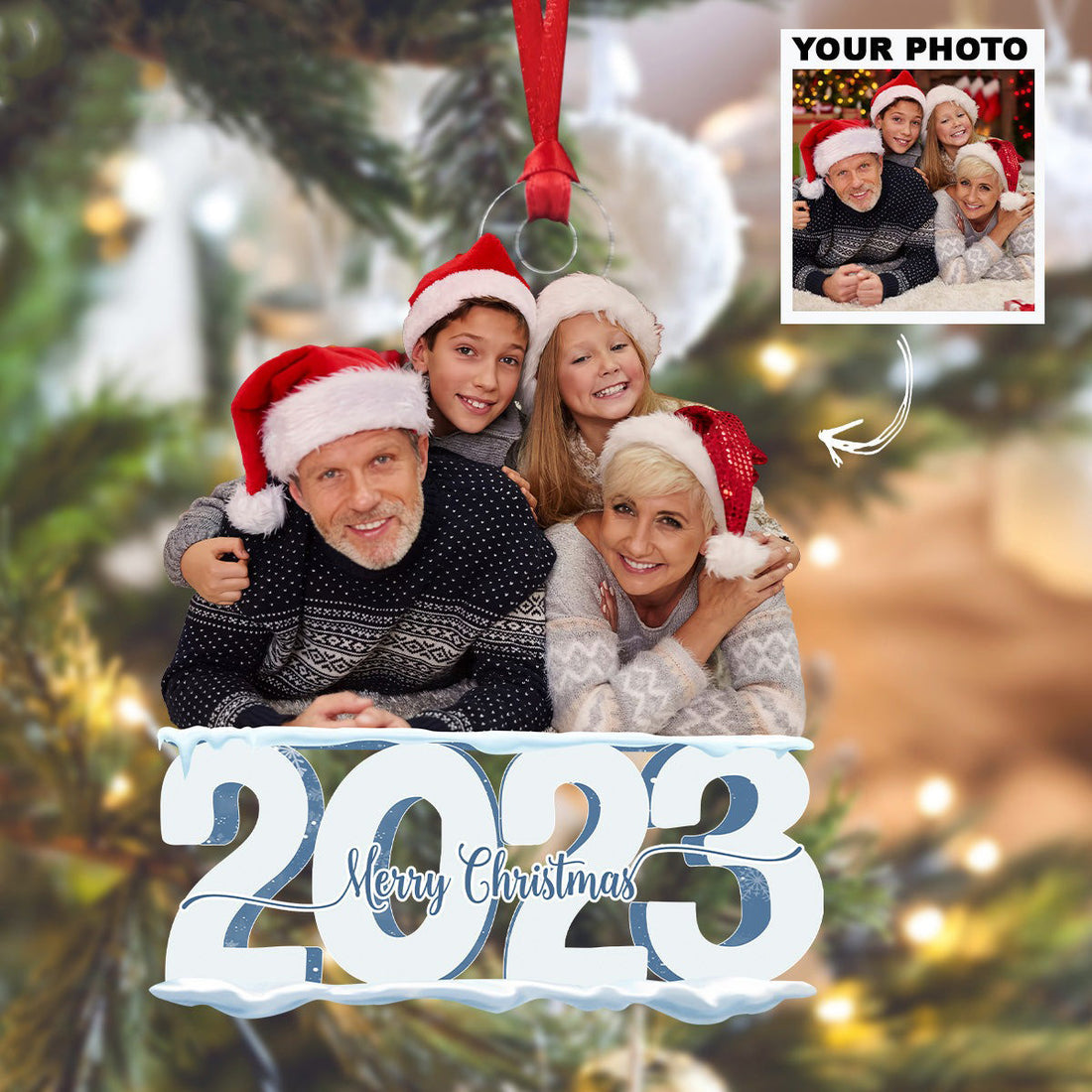 Personalized Photo Family Ornament Merry Christmas Custom Picture Ornaments Gifts For Family