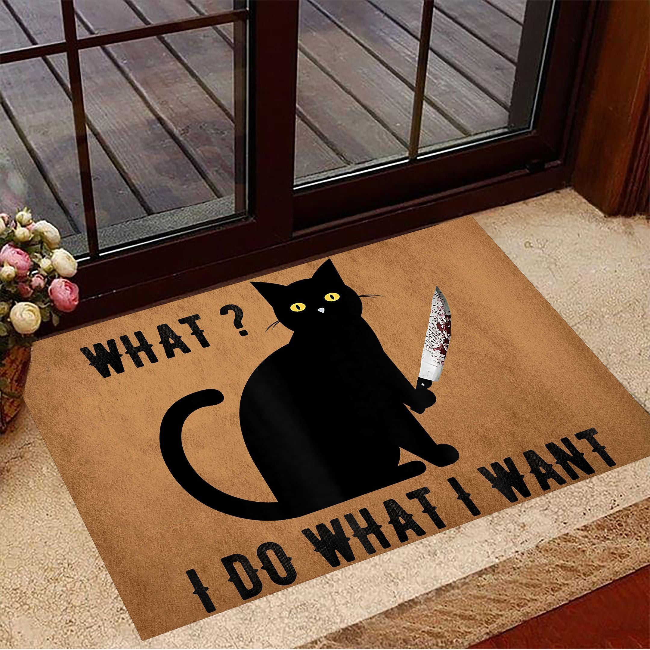 Cat With Knife What I Do What I Want Black Cat Bloody Knife Doormat