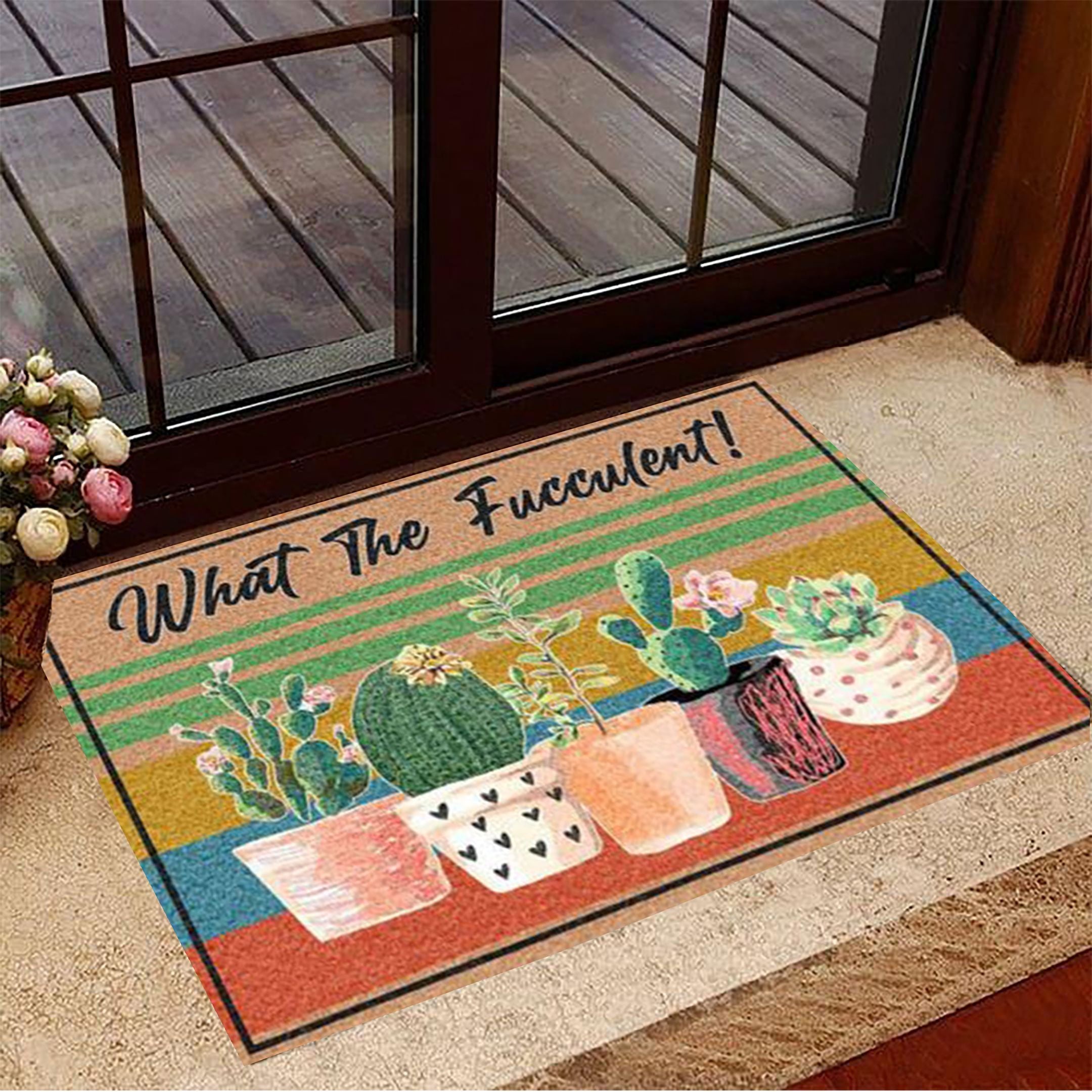 Cactus What The Fucculent Doormat Decorative Door Mats Present For Plant Lover