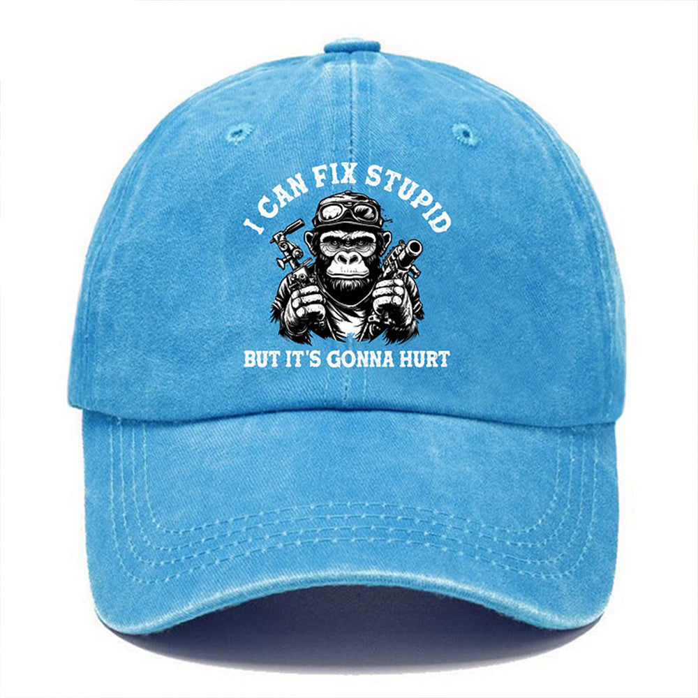 Monkey I Can't Fix Stupid But It's Gonna Hurt Hat Funny Hat Gifts For Husband