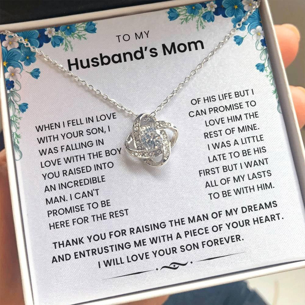 To My Husband'S Mom I Will Love Your Son Forever Knot Necklace With Meaningful Messages
