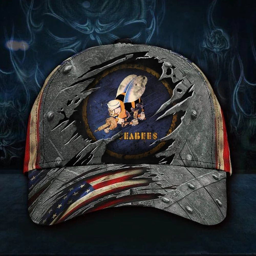 Seabees Hat 3D Print Unique Vintage Old Retro American Flag Cap Men's