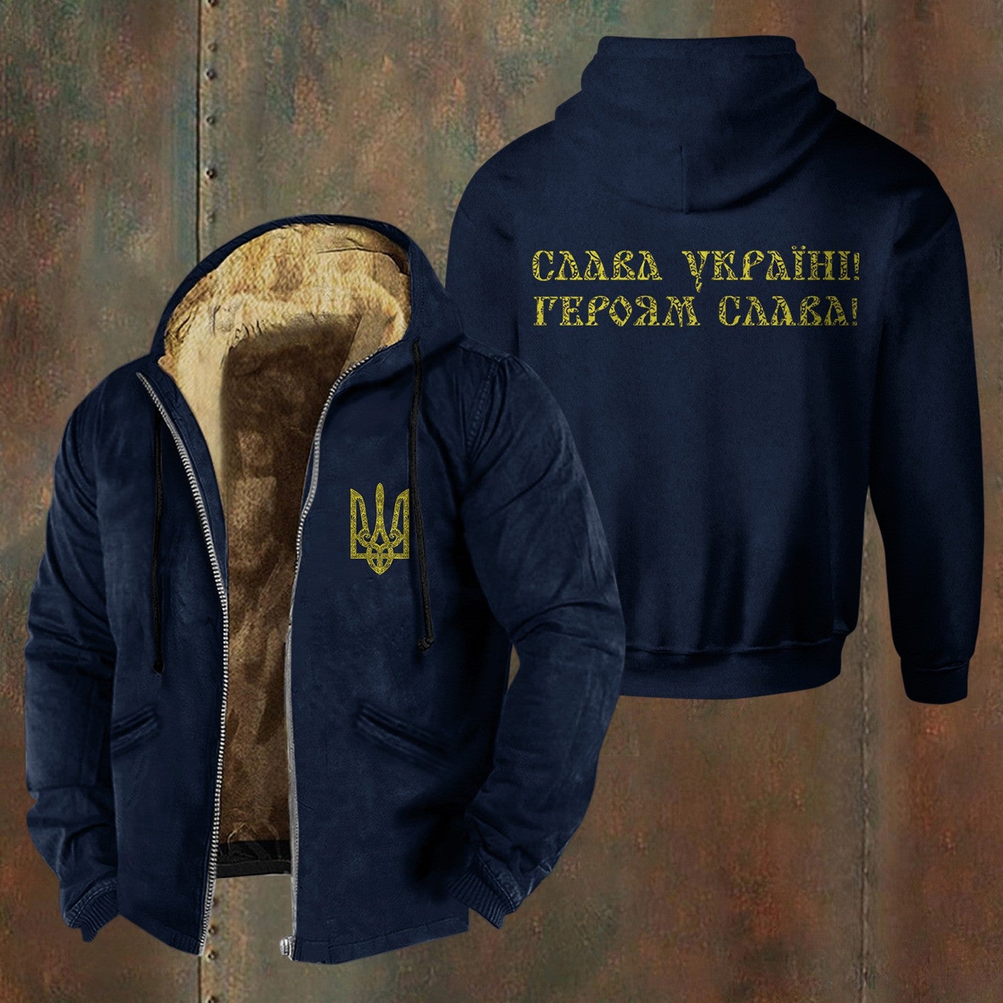 Ukrainian Trident Symbol Zelensky Zipper Hoodie Ukraine Hoodie Men's Zelensky Gifts