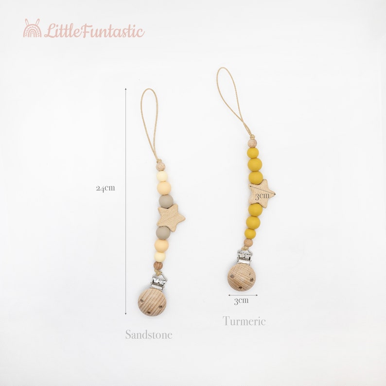 Personalized Pacifier Clip – Custom Beech Wood & Silicone Soother Holder, Baby Pacifier Attachment