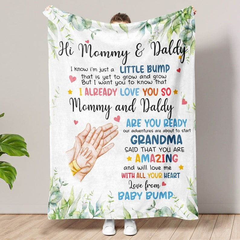 Custom Blanket for Mom and Dad, Personalized Sonogram Blanket, Pregnancy Announcement Gift, Mom to Be Gift from Bump, Daddy Gift