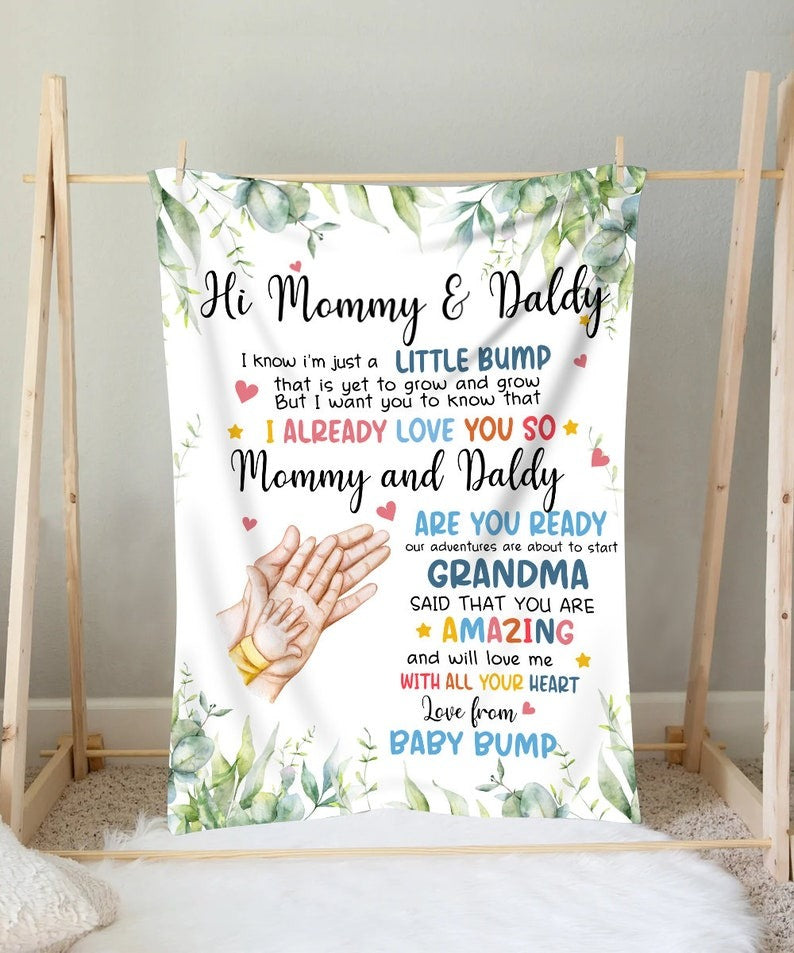 Custom Blanket for Mom and Dad, Personalized Sonogram Blanket, Pregnancy Announcement Gift, Mom to Be Gift from Bump, Daddy Gift
